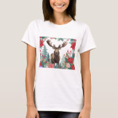 Christmas Moose And Poinsettias Tシャツ (正面)