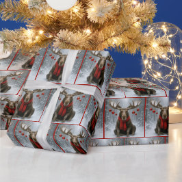 Christmas Moose In a Snowy Forest ラッピングペーパー