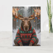 Christmas Moose Wearing an Ugly Sweater カード (正面)