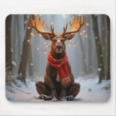 Christmas Moose Wearing Scarf and Lights マウスパッド (正面)