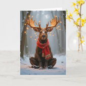 Christmas Moose With Holiday Lights カード (黄色い花)