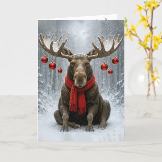 Christmas Moose With Holiday Ornaments カード (黄色い花)