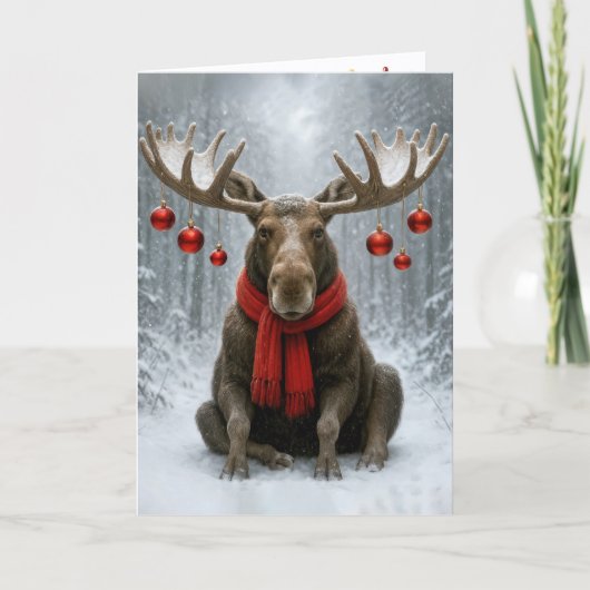 Christmas Moose With Holiday Ornaments カード (正面)