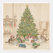 Christmas Morning for the Kittens Stickers スクエアシール (正面)