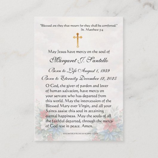 Christmas Mother Mary Catholic Funeral Memorial 名刺 (裏面)