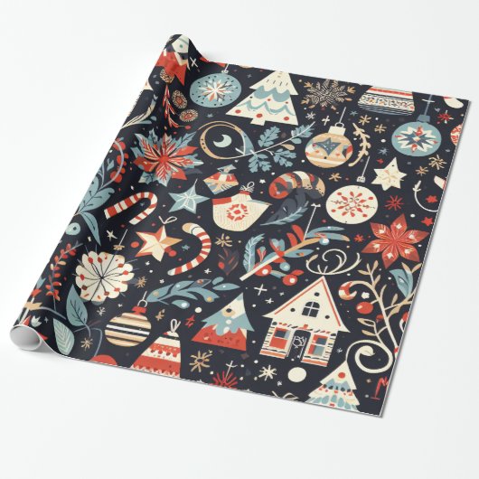 Christmas Motifs Wrapping Paper n4 ラッピングペーパー (アンロールド)