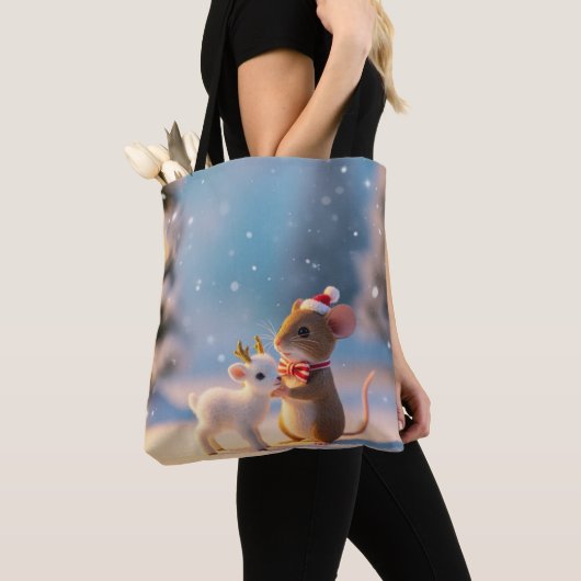Christmas Mouse and Lamb トートバッグ (クローズアップ)