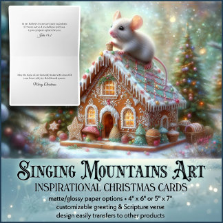 Christmas Mouse & Gingerbread House Christian シーズンカード