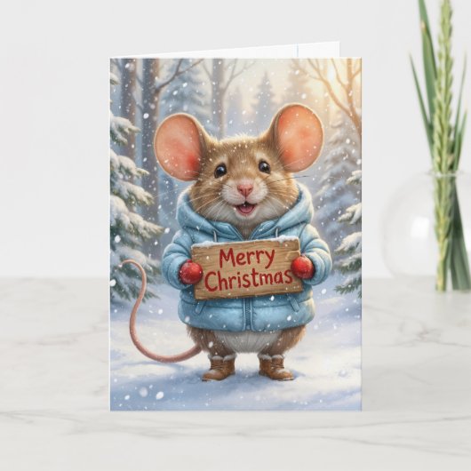 Christmas Mouse In Winter Forest カード (正面)