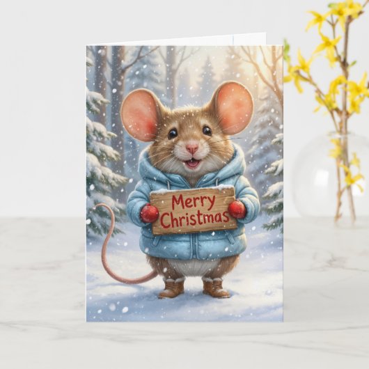 Christmas Mouse In Winter Forest カード (黄色い花)
