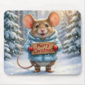 Christmas Mouse In Winter Forest マウスパッド (正面)
