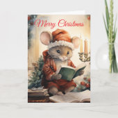 Christmas Mouse reading シーズンカード (正面)
