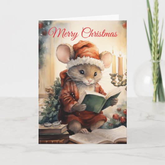 Christmas Mouse reading シーズンカード (正面)