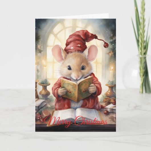 Christmas Mouse reading シーズンカード (正面)