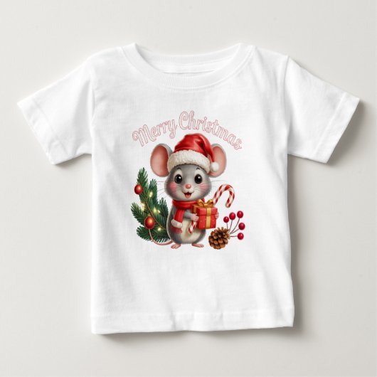 Christmas Mouse T Shirt ベビーTシャツ (正面)