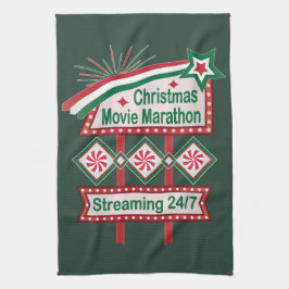 Christmas Movie Marathon Retro Marquee Festive キッチンタオル