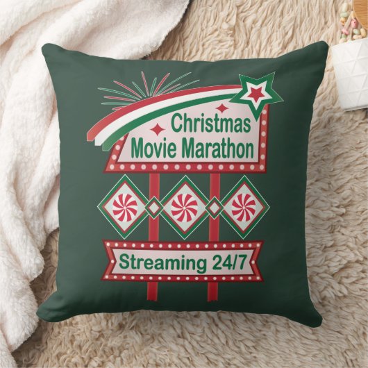 Christmas Movie Marathon Retro Marquee Festive クッション (ブランケット)