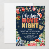 Christmas Movie Night Birthday 招待状 (正面/裏面)
