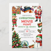 Christmas Movie Night Holiday Party Invitation 招待状 (正面/裏面)