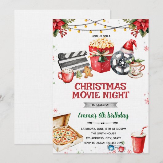 Christmas Movie Night party invitation 招待状 (正面/裏面)