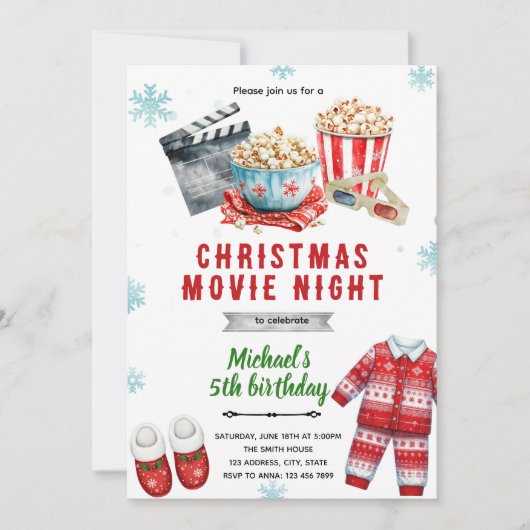 Christmas movie popcorn Invitation 招待状 (正面)