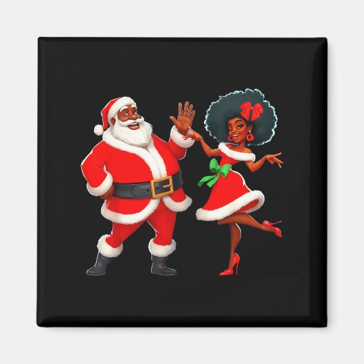 Christmas Mr Santa Mrs Claus Dancing African Ameri マグネット (正面)