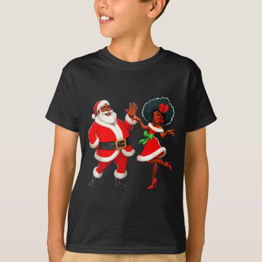 Christmas Mr Santa Mrs Claus Dancing African Ameri Tシャツ (正面)