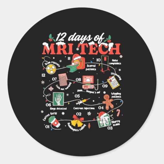 Christmas Mri Tech 12 Days Of Mri Technician New M ラウンドシール (正面)