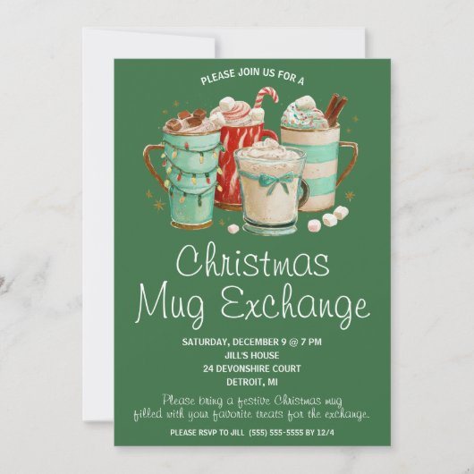 Christmas Mug Exchange, Mug Swap Holiday Party 招待状 (正面)