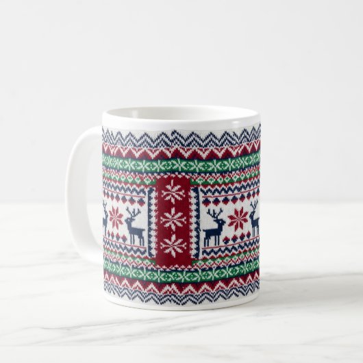 Christmas mug Traditional deer and snow stars desi コーヒーマグカップ (正面左)