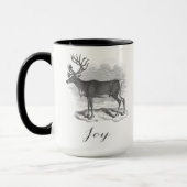 Christmas mug with antique deer etching says Joy マグカップ (左)