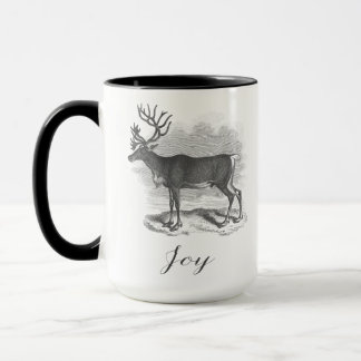 Christmas mug with antique deer etching says Joy マグカップ