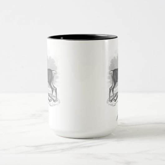 Christmas mug with antique deer etching says Joy マグカップ (中央)