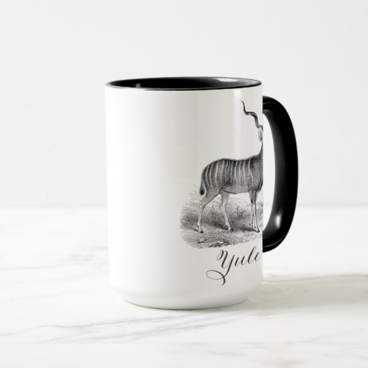 Christmas mug with antique deer etching says Yule. マグカップ (正面右)