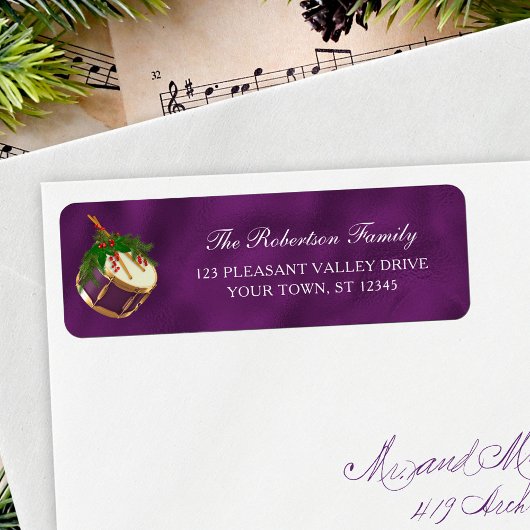 Christmas Music Drum Purple Return Address ラベル