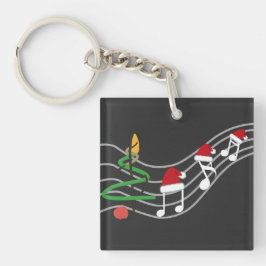 Christmas Music Notes Santa Hat Treble Clef  キーホルダー