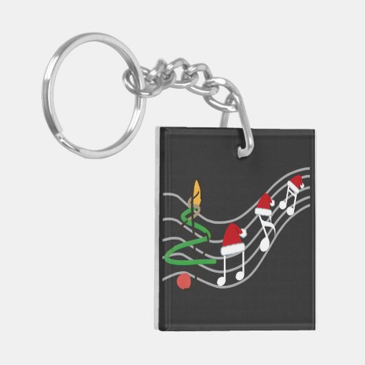 Christmas Music Notes Santa Hat Treble Clef  キーホルダー (正面左)