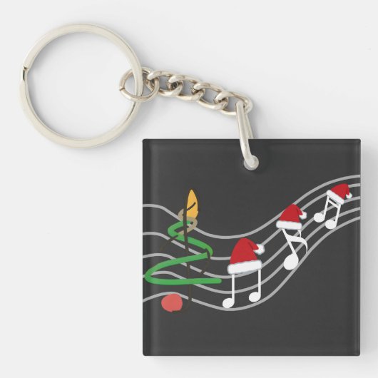 Christmas Music Notes Santa Hat Treble Clef  キーホルダー (正面)