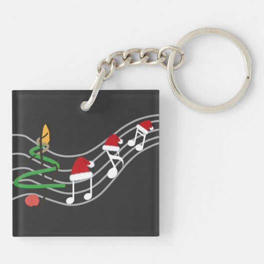 Christmas Music Notes Santa Hat Treble Clef  キーホルダー (裏面)