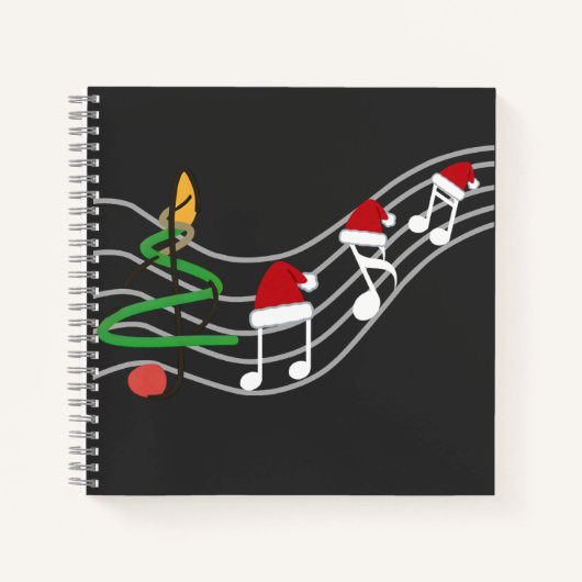 Christmas Music Notes Santa Hat Treble Clef  ノートブック (正面)