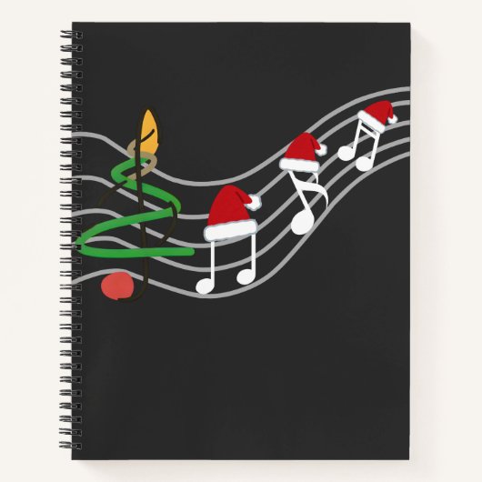 Christmas Music Notes Santa Hat Treble Clef  ノートブック (正面)