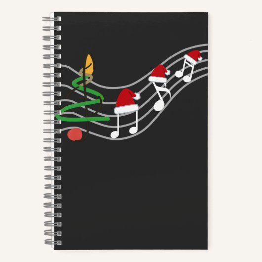 Christmas Music Notes Santa Hat Treble Clef  ノートブック (正面)