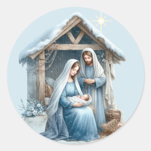 Christmas Nativity Baby Jesus Winter Holiday ラウンドシール (正面)