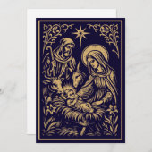 Christmas Nativity in Retro Art Nouveau Woodcut シーズンカード (正面/裏面)