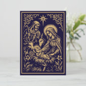 Christmas Nativity in Retro Art Nouveau Woodcut シーズンカード (スタンド正面)
