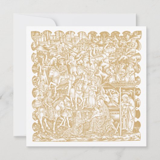 Christmas Nativity Renaissance Era Woodcut シーズンカード (正面)
