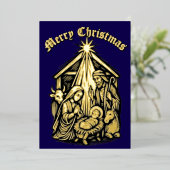 Christmas Nativity Retro Medieval Woodcut 箔シーズンカード (立ち正面)