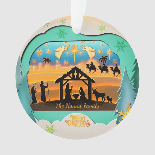 Christmas Nativity Scene 3D | Religious Holiday オーナメント (正面)