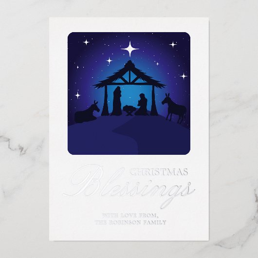 Christmas Nativity Scene Christian Blessing 箔招待状 (正面)