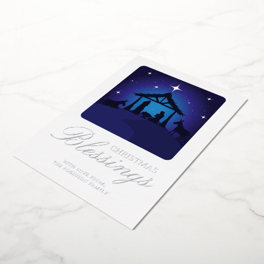 Christmas Nativity Scene Christian Blessing 箔招待状 (回転した状態)